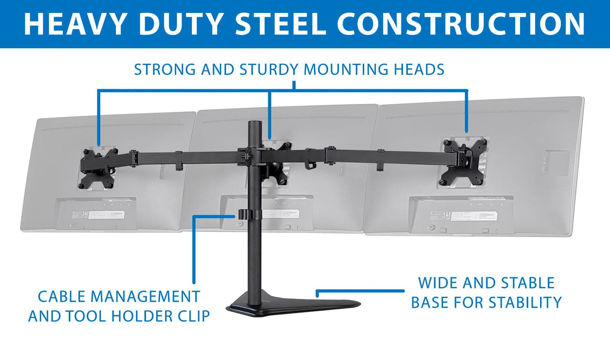 Triple Monitor Stand | 19" to 27" Screen Sizes 19-27 Inch Monitors Monitor Stands - Triple Monitor Stand | 19" to 27" Screen Sizes - Mount-It! - MI-2789