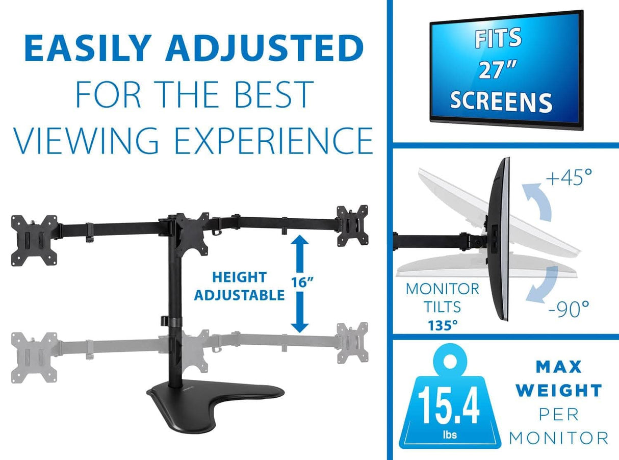 Triple Monitor Stand | 19" to 27" Screen Sizes 19-27 Inch Monitors Monitor Stands - Triple Monitor Stand | 19" to 27" Screen Sizes - Mount-It! - MI-2789