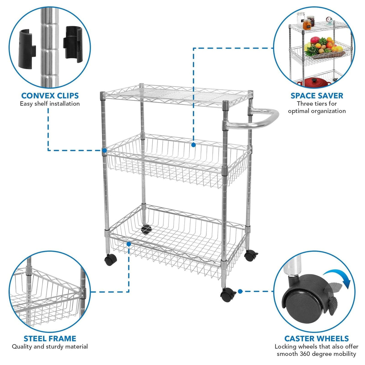 3-Tier Rolling Utility Cart Storage - 3-Tier Rolling Utility Cart - Mount-It! - MI-7860