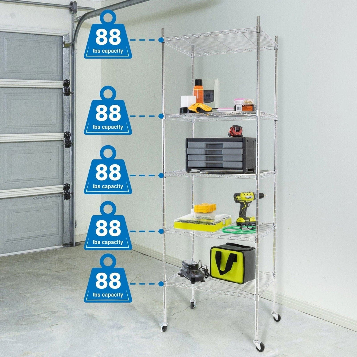 5 Tier Wire Shelving with Wheels Storage - 5 Tier Wire Shelving with Wheels - Mount-It! - MI-7862