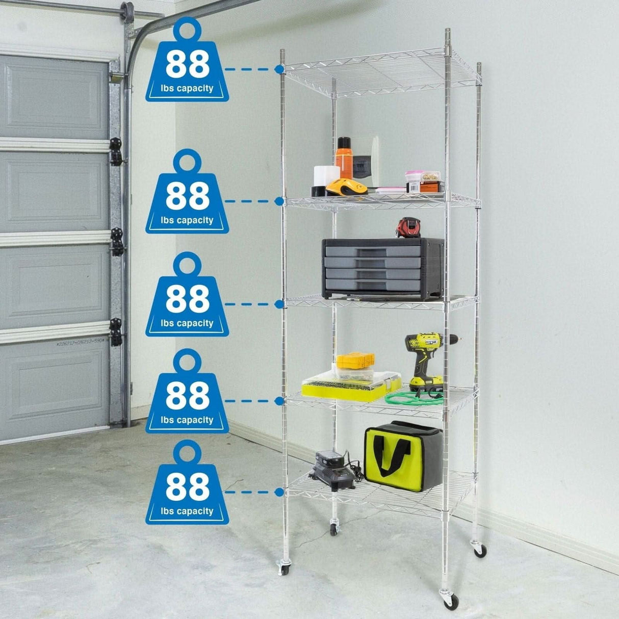 5 Tier Wire Shelving with Wheels Storage - 5 Tier Wire Shelving with Wheels - Mount-It! - MI-7862