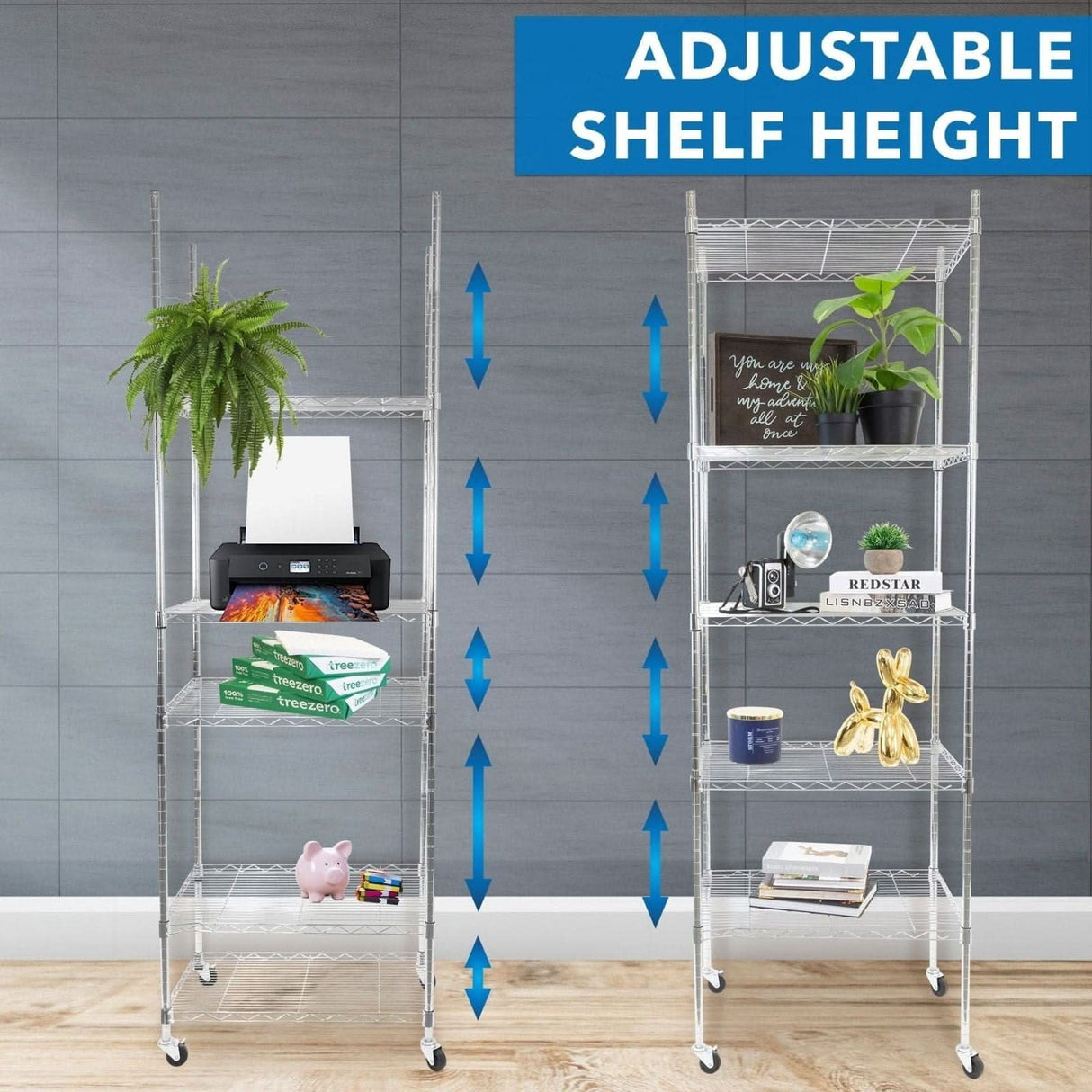 5 Tier Wire Shelving with Wheels Storage - 5 Tier Wire Shelving with Wheels - Mount-It! - MI-7862