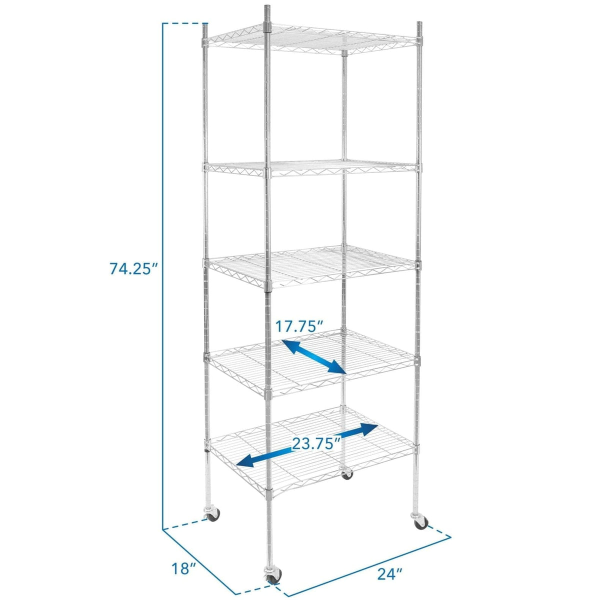 5 Tier Wire Shelving with Wheels Storage - 5 Tier Wire Shelving with Wheels - Mount-It! - MI-7862