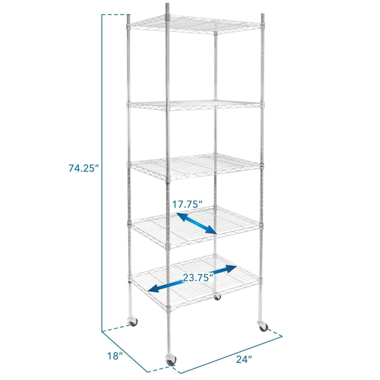 5 Tier Wire Shelving with Wheels Storage - 5 Tier Wire Shelving with Wheels - Mount-It! - MI-7862