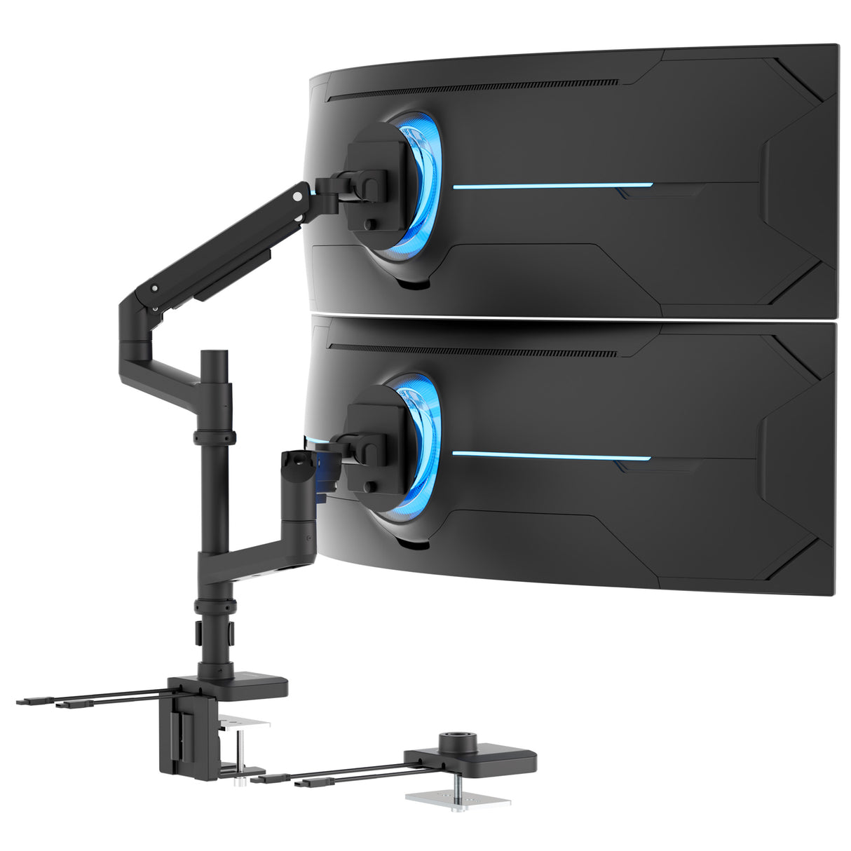 Heavy-Duty Dual Stacking Monitor Mount with Pole & Gas Spring Arms Heavy-Duty Dual Stacking Monitor Mount with Pole & Gas Spring Arms