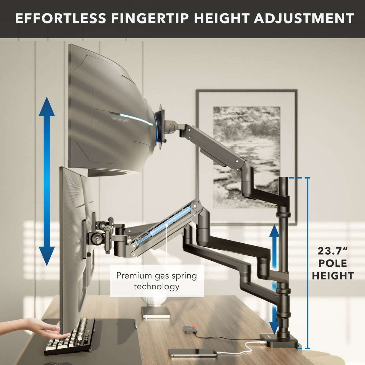 Heavy-Duty Triple Monitor Mount with Gas Spring Arms