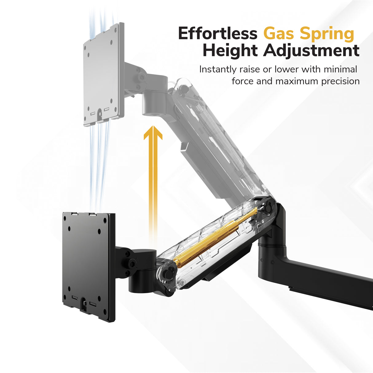 The Mount-It! Heavy-Duty Single Monitor Wall Mount features a visible gas spring for smooth, precise vertical adjustments—enabling effortless ergonomic workstation setup.