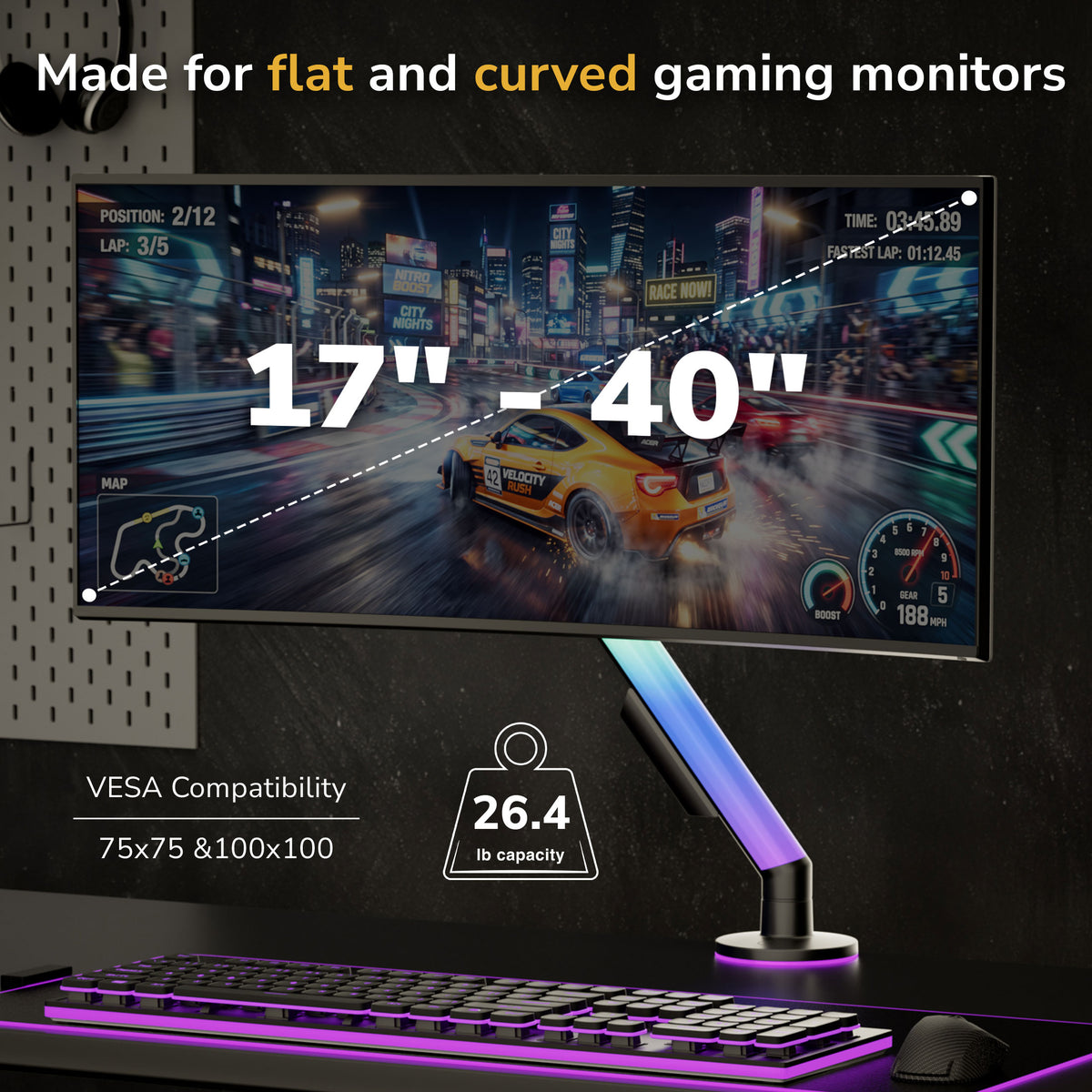 Monitor Mount with RGB Lighting