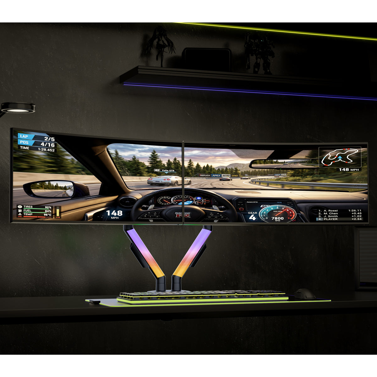 Dual Monitor Mount with RGB Lighting