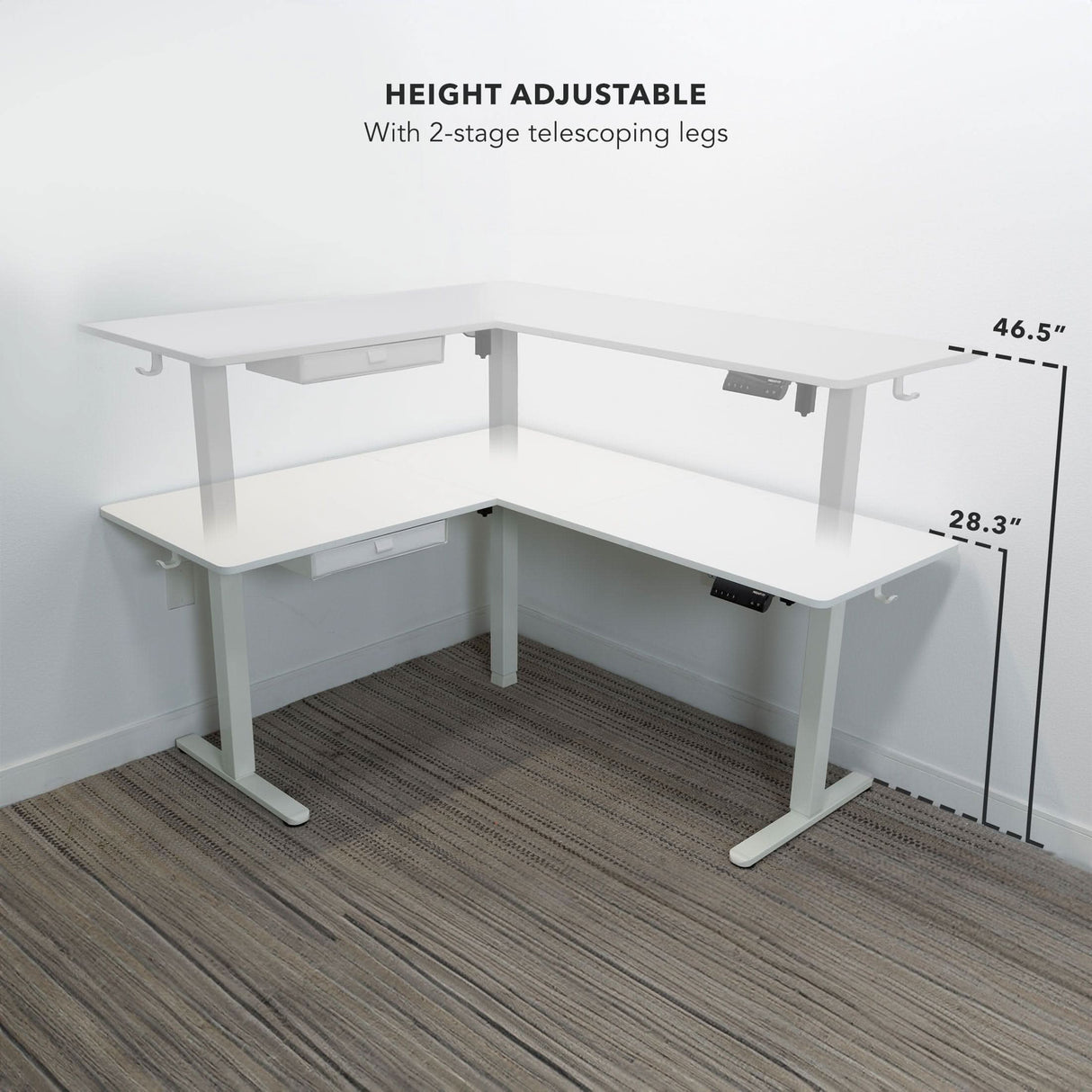 Large Electric Height Adjustable Corner Standing Desk White corner sit stand desk height adjustable