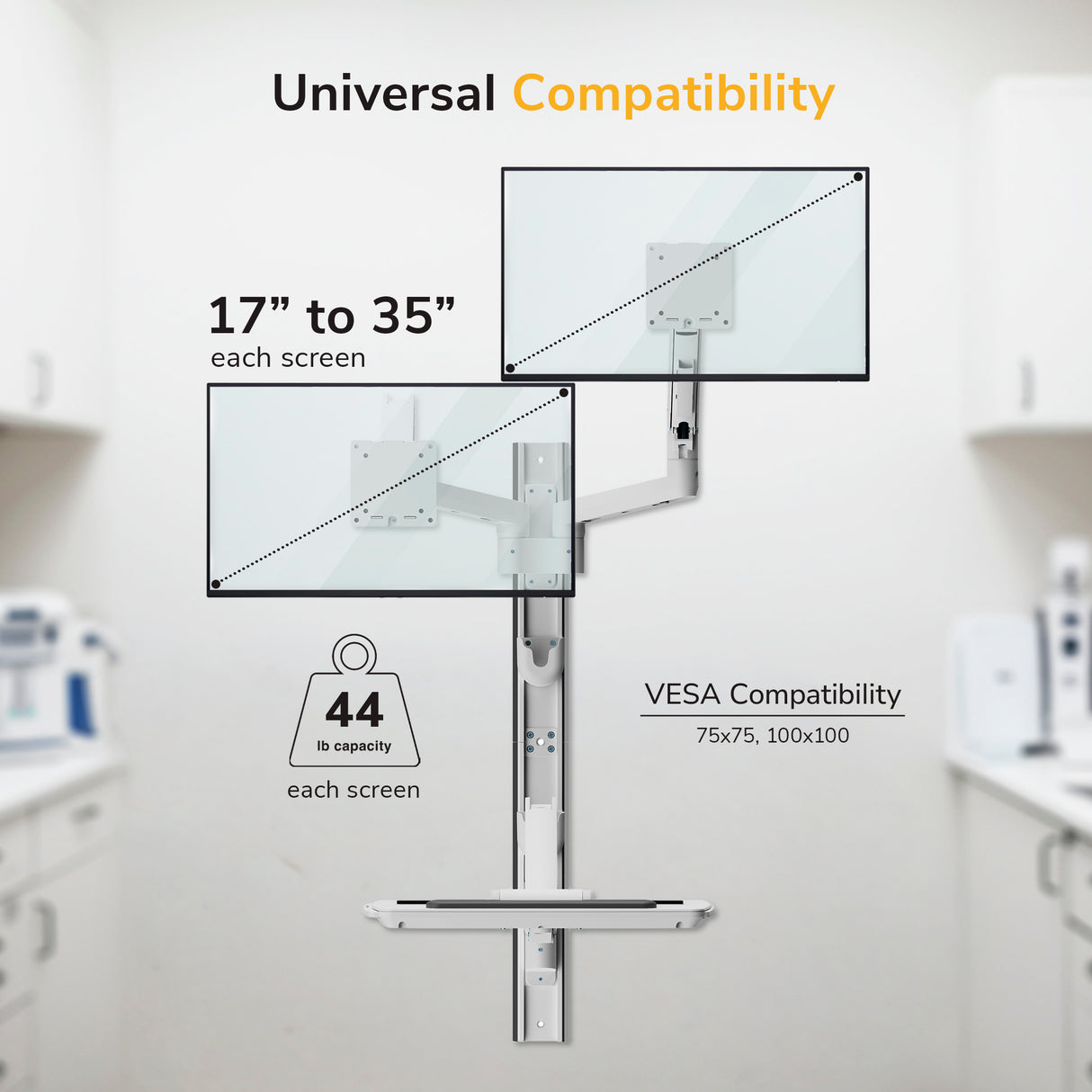 MedHub Dual Monitor Wall Workstation