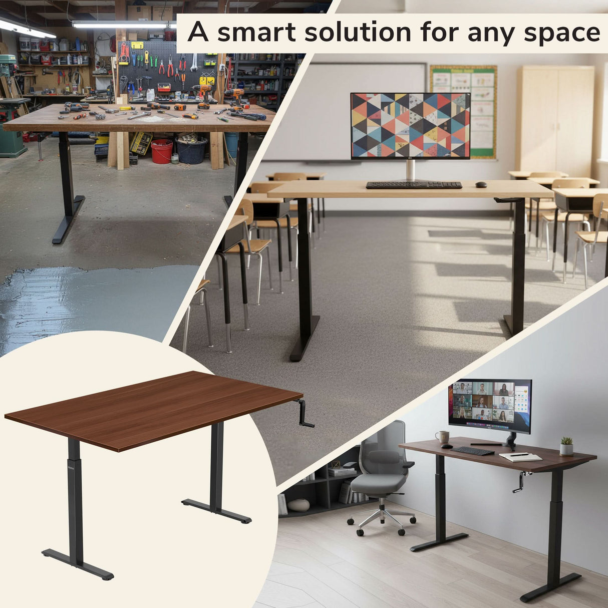 Hand Crank Standing Desk with 55" Tabletop - Black Base Hand Crank Standing Desk with 55" Tabletop - Black Base