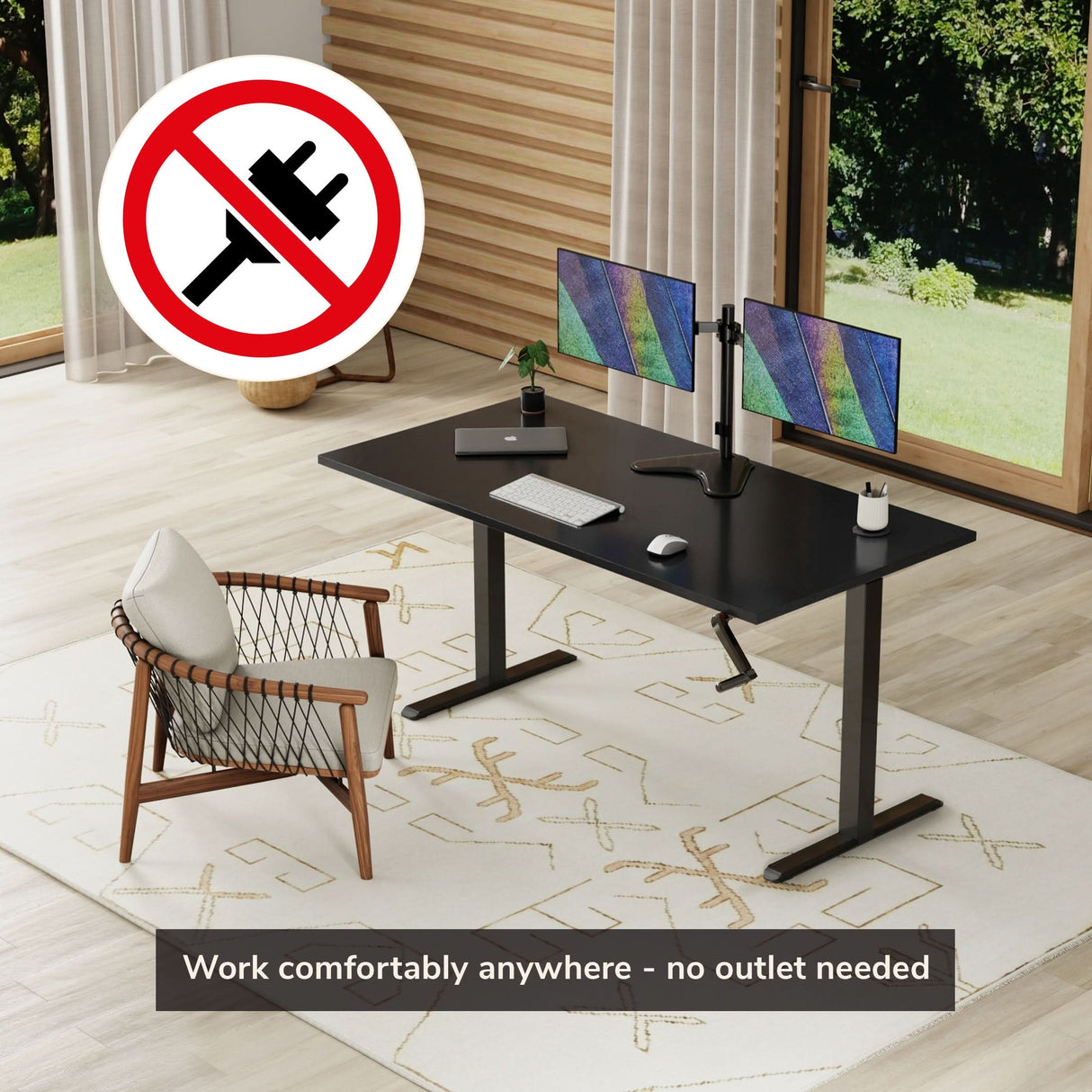 Hand Crank Standing Desk with 55" Tabletop - Black Base Hand Crank Standing Desk with 55" Tabletop - Black Base