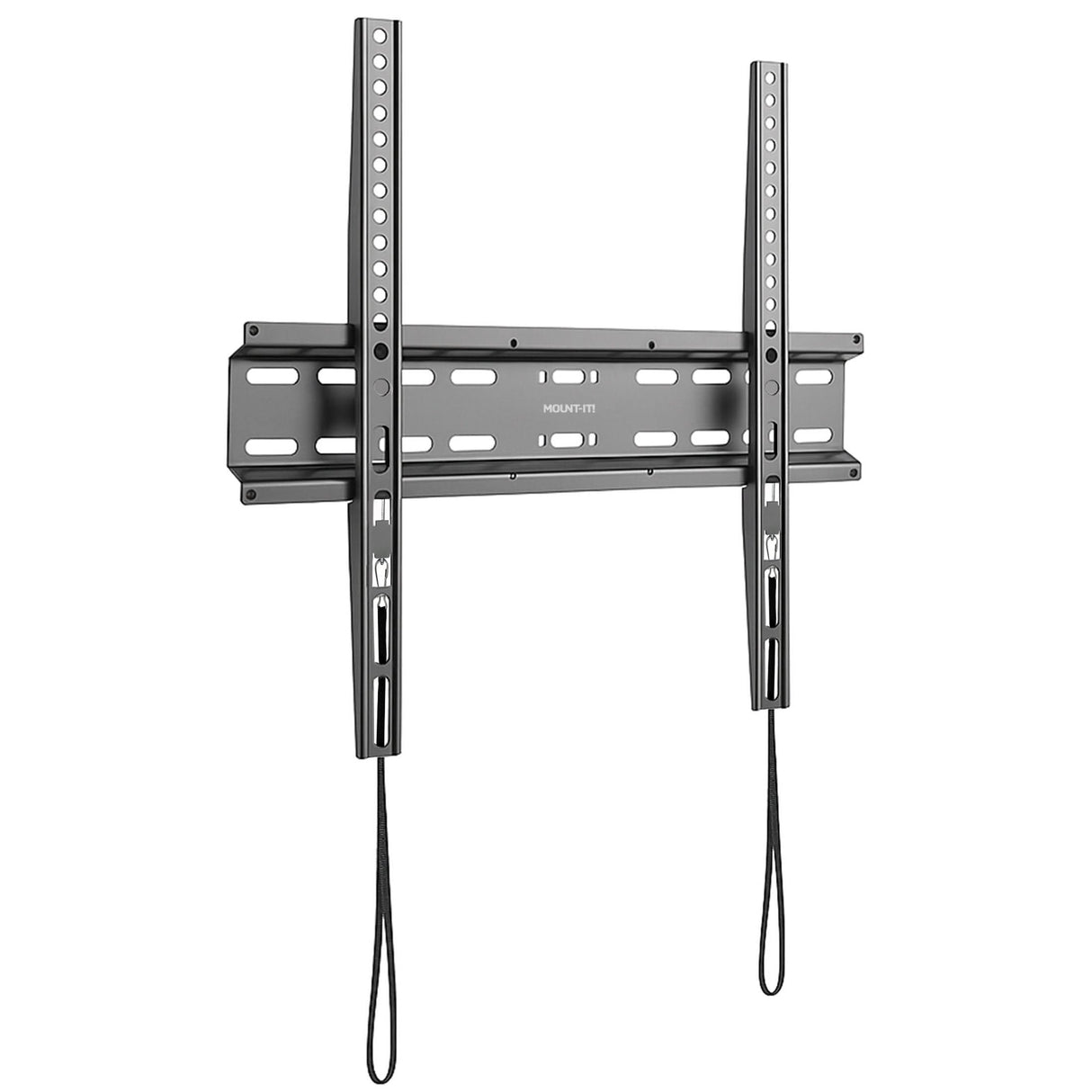 Low Profile Slim TV Wall Mount Fixed TV Bracket by Mount-It!, designed for 32- to 55-inch flat-panel TVs, features a slim, fixed design made of high-strength steel for durability and stability, supports VESA patterns up to 400×400 mm, includes anti-lift spring locks for security, and mounts TV just 1.1 inches from the wall for a sleek, space-saving installation in living rooms, bedrooms, or offices.