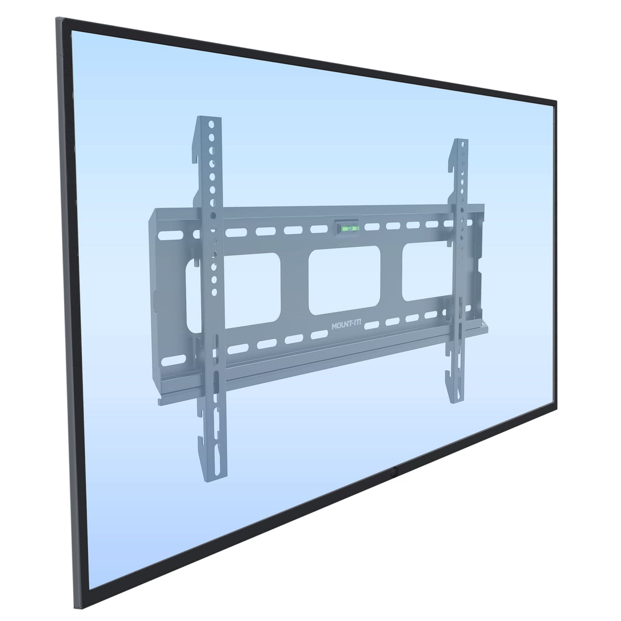 Heavy-Duty Ultra Low Profile TV Wall Mount with Locking Feature Heavy-Duty Ultra Low Profile TV Wall Mount with Locking Feature shown mounted on a TV, designed to securely hold large screens up to 80 inches and 175 pounds, featuring an ultra-slim 0.9-inch profile for a nearly flush fit against the wall, with adjustable vertical VESA brackets compatible with various mounting patterns, integrated anti-theft locking capability for public spaces, and large cable management openings for organized wiring.