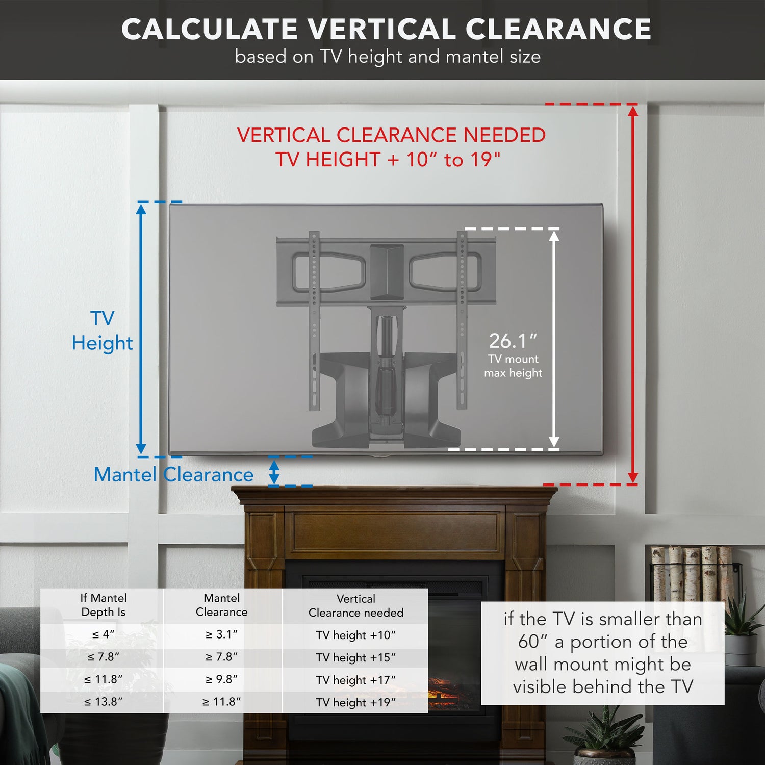 Motorized Fireplace TV Wall Mount | Fits 40-70 Inch TV Screen