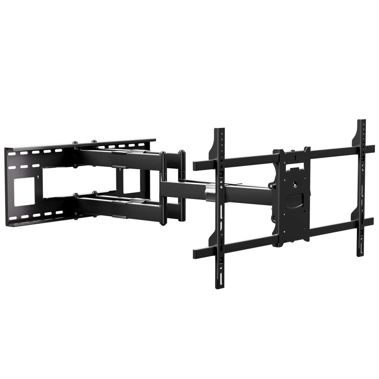 Heavy Duty Dual Arm TV Wall Mount with Extra Long Extension The Mount-It! Heavy Duty Dual Arm TV Wall Mount with Extra Long Extension is a black, adjustable bracket for flat-screen TVs, featuring dual arms and multiple attachment points for secure installation and flexible positioning.