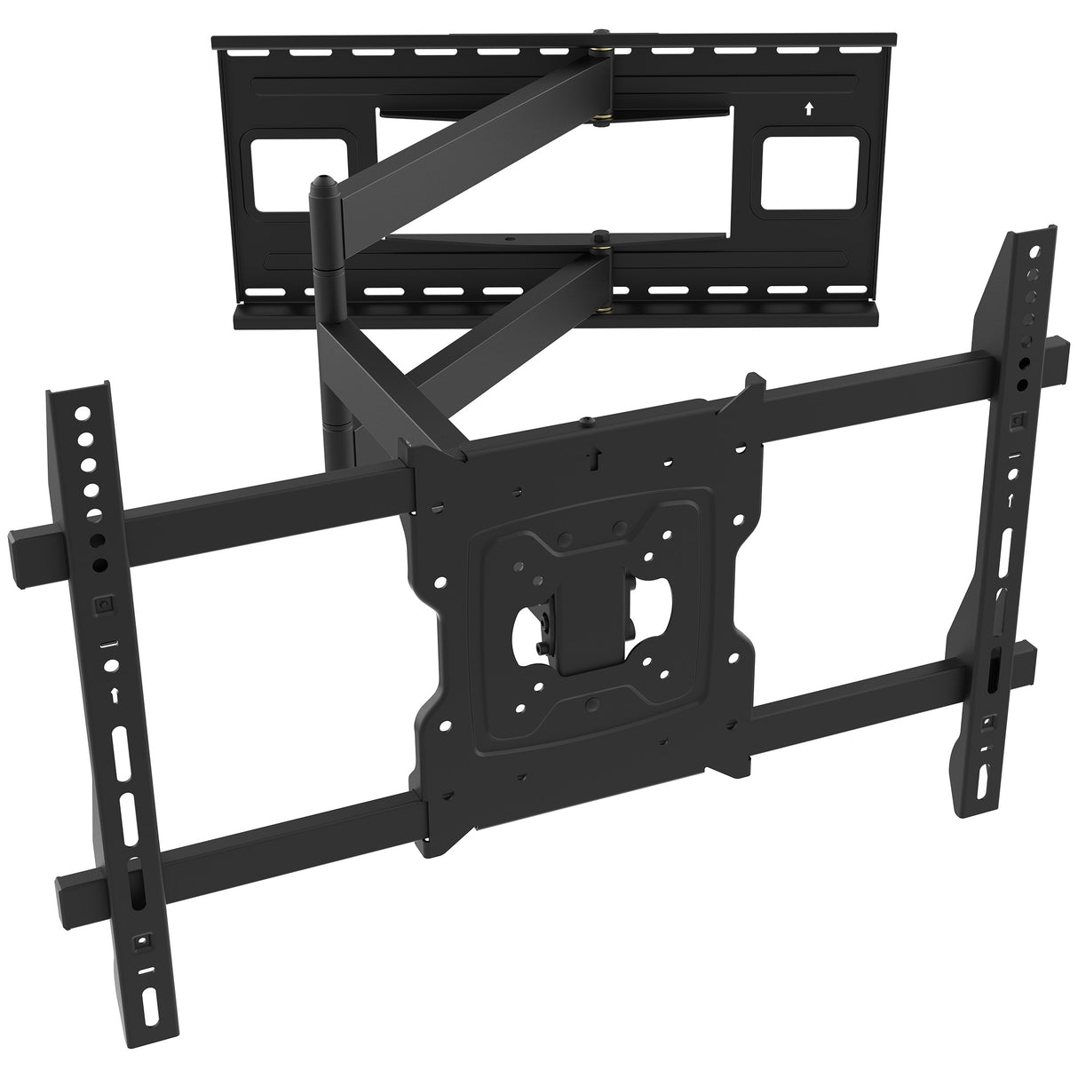 The Mount-It! Full-Motion TV Wall Mount with 40" Extension is a black adjustable bracket for flat-screen TVs, featuring articulated arms and multiple mounting holes.