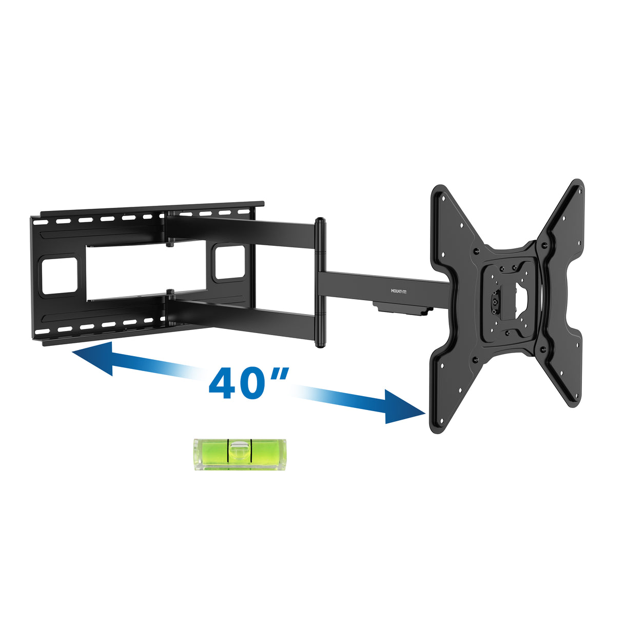 Full Motion TV Wall Mount with Extra Long Extension - TVs up to 70" Full Motion TV Wall Mount with Extra Long Extension designed for TVs up to 70 inches, featuring a sturdy dual arm extending up to 40 inches from the wall for maximum adjustment flexibility, compatible with multiple VESA patterns, supports up to 110 lbs, and includes a built-in level tool for precise installation.