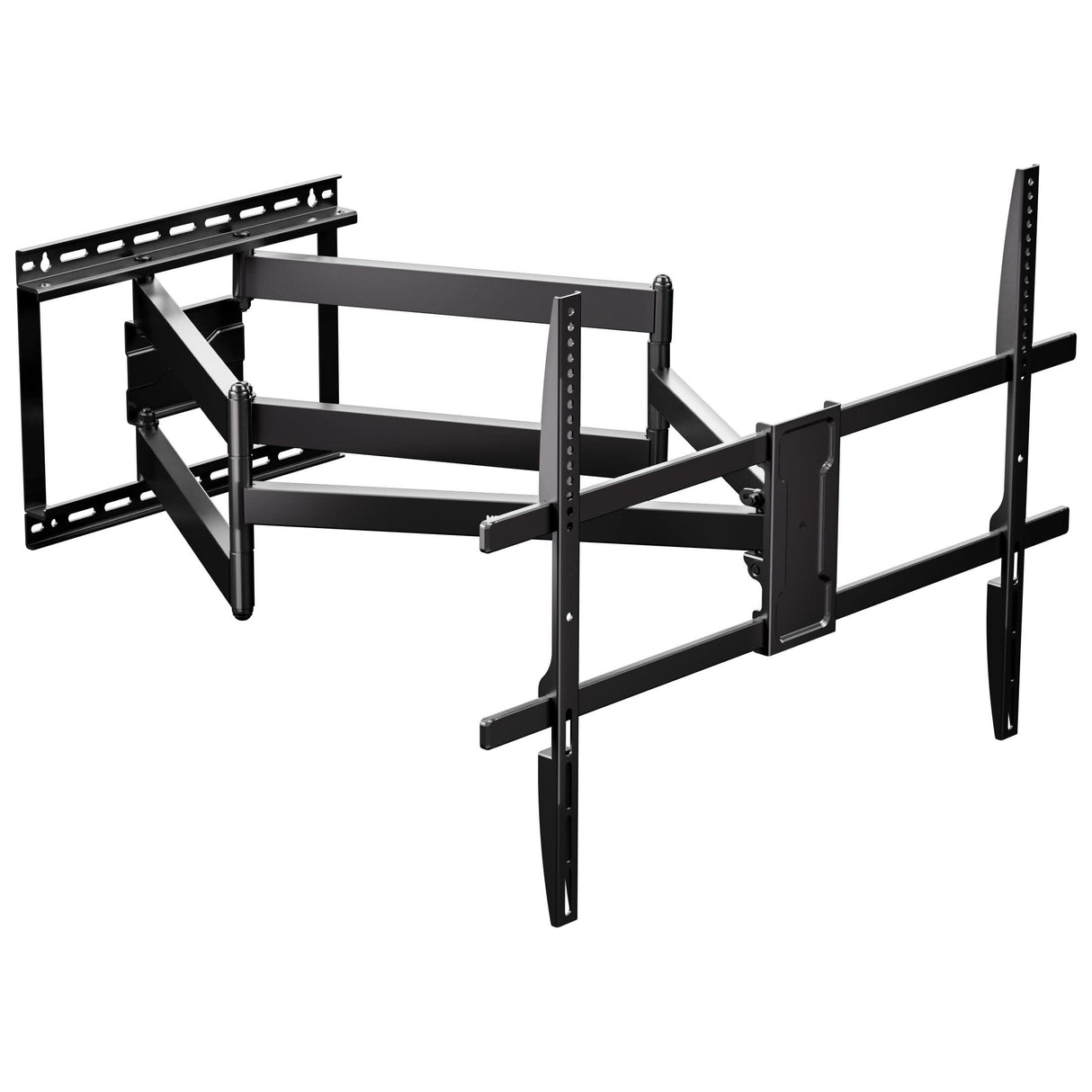 Full Motion TV Wall Mount with Extra Long Extension for 43" - 100" TVs Full Motion TV Wall Mount with Extra Long Extension designed for 43 to 100 inch TVs, featuring heavy-duty steel construction with dual arms for stability, a 42.5 inch extension for versatile placement, VESA compatibility up to 800x600, and post-install leveling for precise adjustment, providing a secure and flexible mounting solution with a sleek retractable design.
