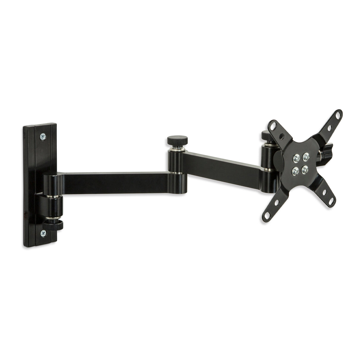 Full Motion Display Wall Mount The Mount-It! Full Motion Display Wall Mount is a black, adjustable bracket with an extendable arm and VESA-compatible plate for mounting a flat-screen monitor or TV.