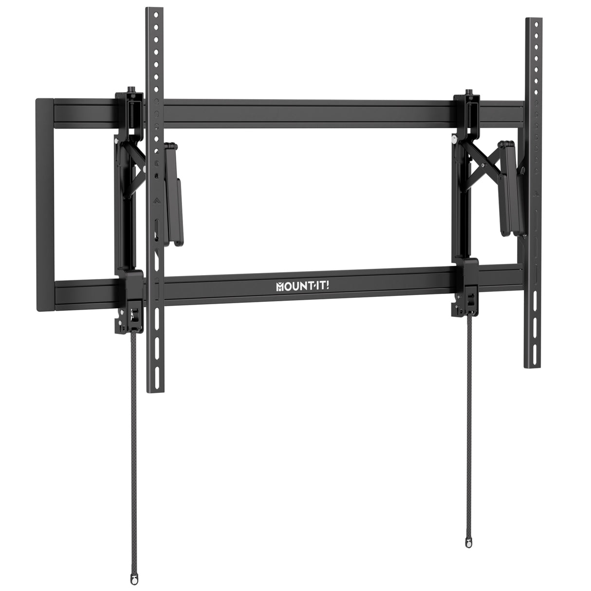 Heavy-Duty XL Advanced Tilt TV Wall Mount The Mount-It! Heavy-Duty XL Advanced Tilt TV Wall Mount is a black metal bracket with adjustable arms, extended tilt, vertical rails, and built-in cable management—ideal for large flat-screen TVs. Brand logo displayed on the horizontal bar.