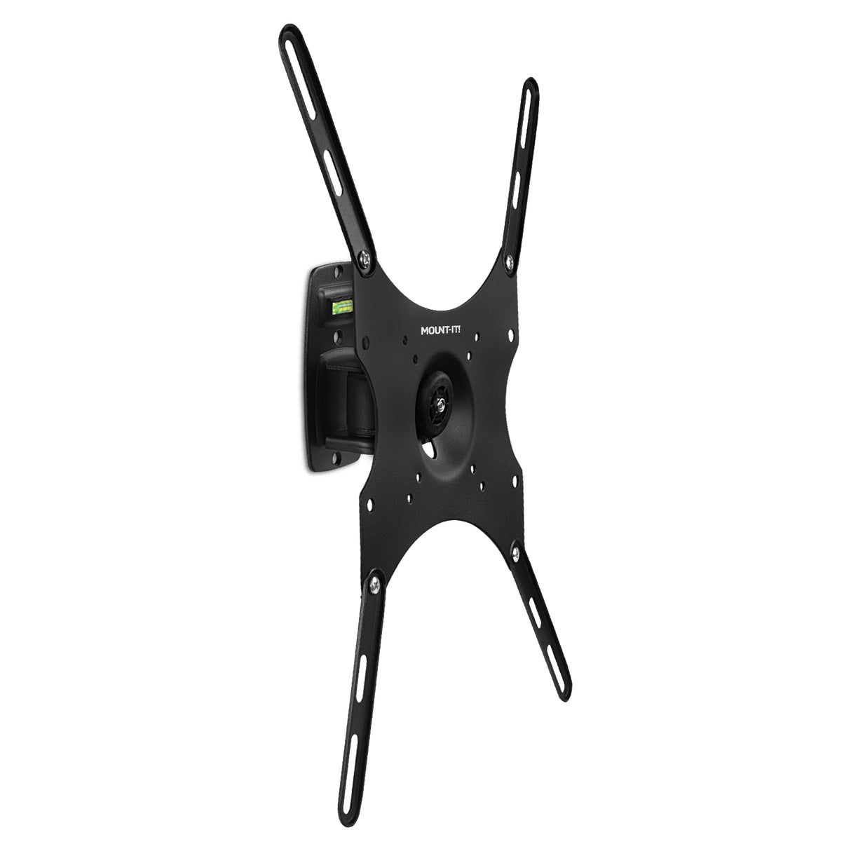 Anti-Theft Full Motion TV Wall Mount The Mount-It! Anti-Theft Full Motion TV Wall Mount is black, features adjustable arms, a built-in level on the mounting plate, and a locking mechanism for secure, anti-theft flat-screen TV installation.