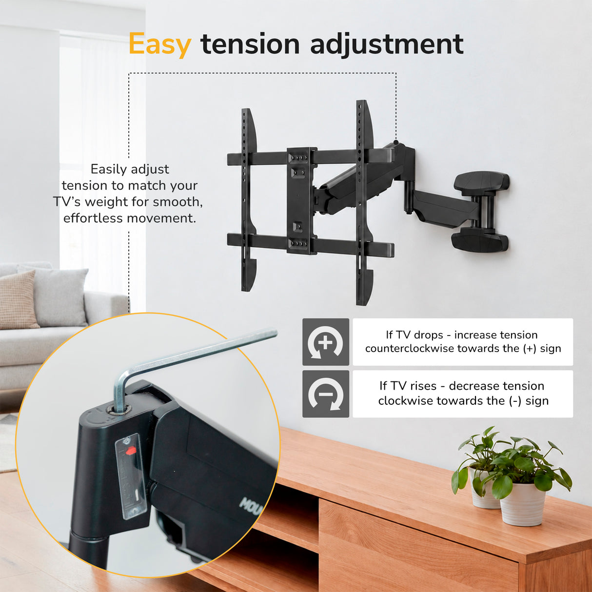 Full Motion TV Wall Mount with Gas Spring Arm