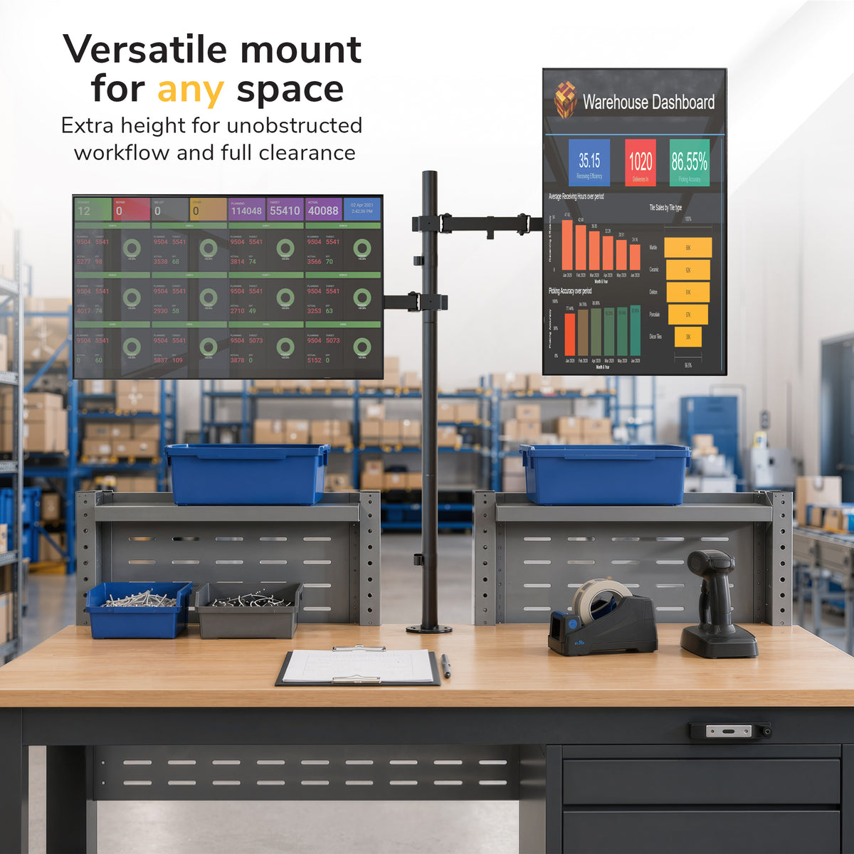 Full Motion Dual Stacking Monitor Mount with Extra-Tall Pole