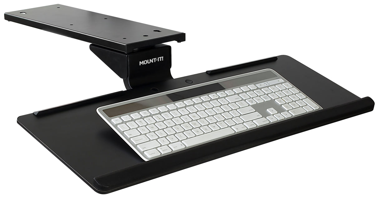 Adjustable Keyboard Tray and Mouse Platform w/ Wrist Rest Pad The Mount-It! Adjustable Keyboard Tray and Mouse Platform with Wrist Rest Pad offers a comfortable, ergonomic under-desk setup for your keyboard and mouse.