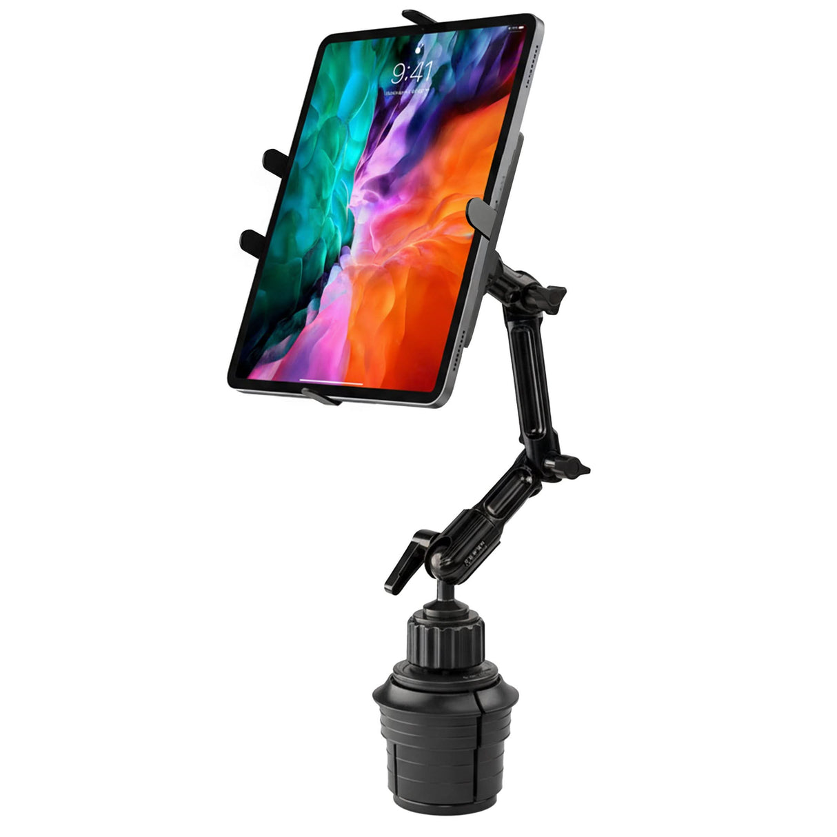Heavy-Duty Cup Holder Tablet ELD Mount The Mount-It! Heavy-Duty Cup Holder Tablet ELD Mount features an adjustable black arm and cup holder base, providing a secure, hands-free solution for mounting your tablet or ELD device while driving.