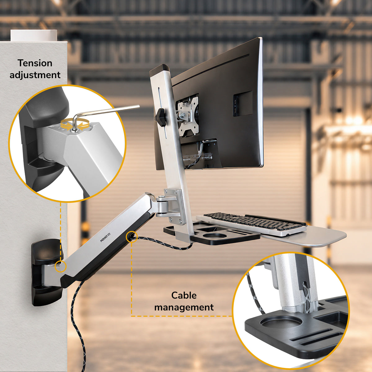 Wall Mounted Sit-Stand Single Monitor Workstation