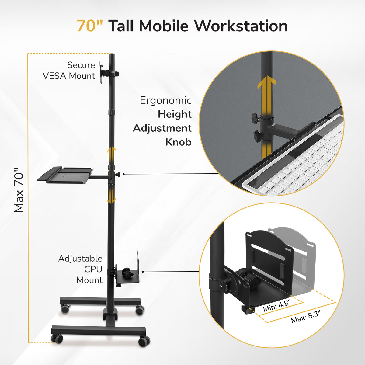 Mobile Cart With Monitor Mount & CPU Holder