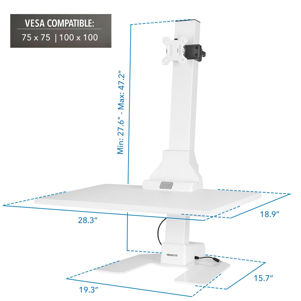 Electric Standing Desk Converter for 1 Monitor White standing desk converter