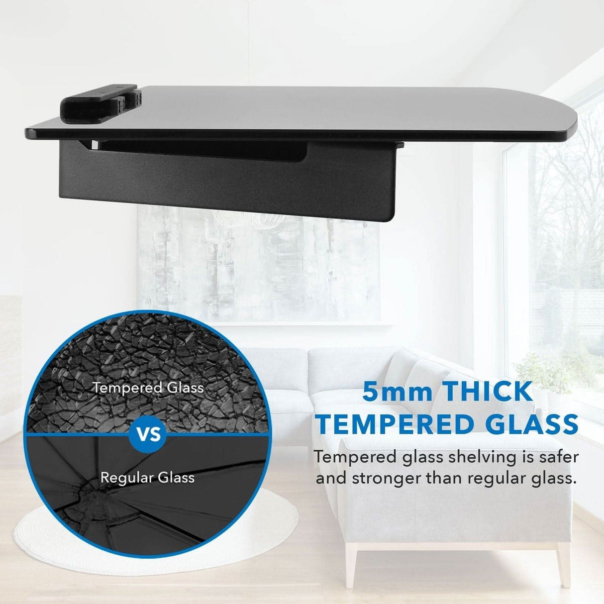 A/V Component Wall Mounted Glass Shelf Component Shelves - A/V Component Wall Mounted Glass Shelf - Mount-It! - MI-895