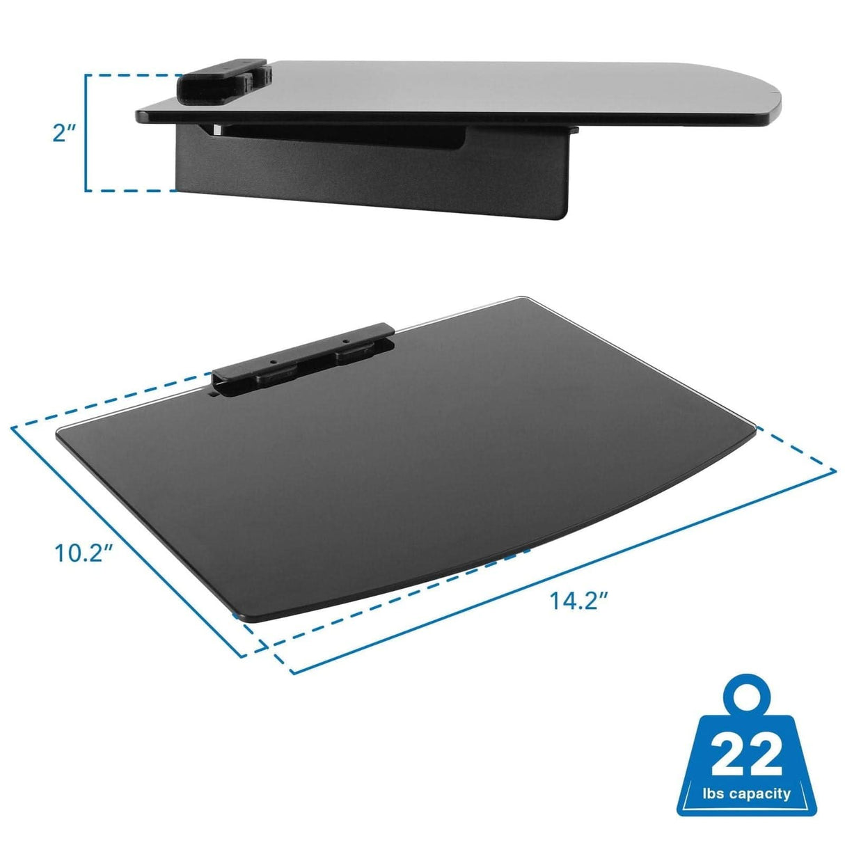 A/V Component Wall Mounted Glass Shelf Component Shelves - A/V Component Wall Mounted Glass Shelf - Mount-It! - MI-895