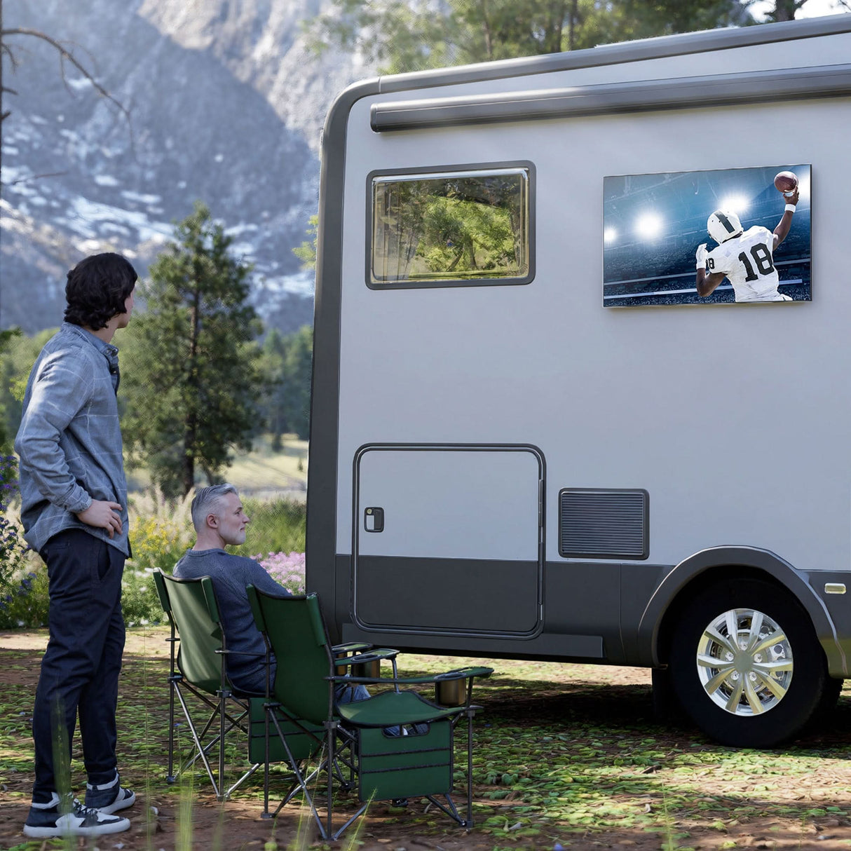 Anti-Rust RV TV Wall Mount Anti-Rust RV TV Wall Mount installed on an RV in nature setting