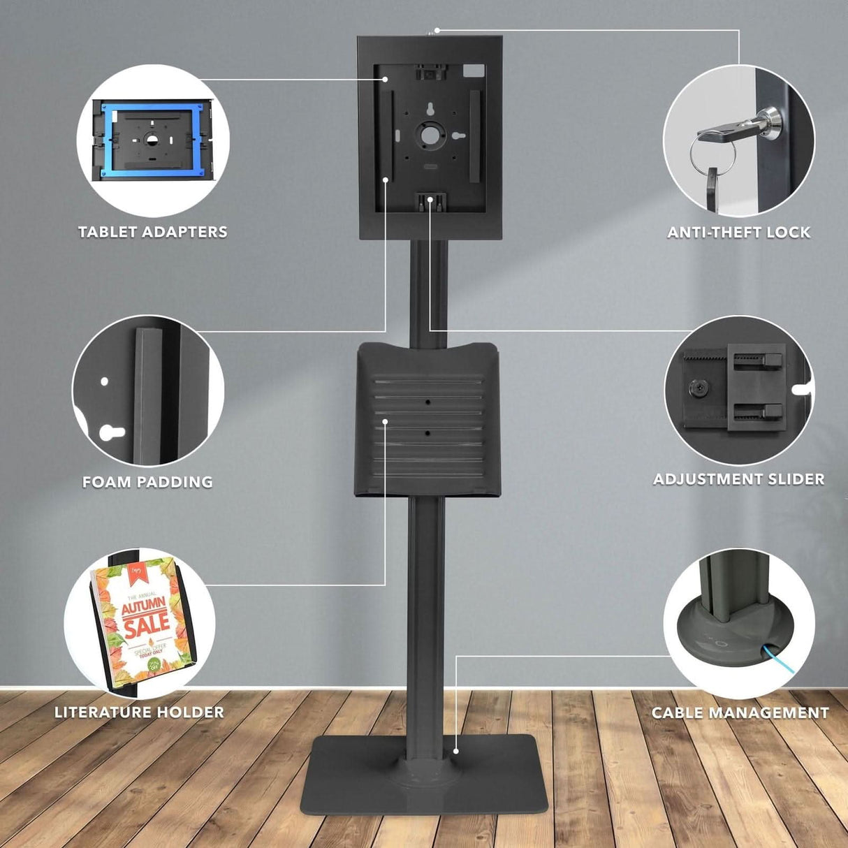 Anti-Theft Tablet Kiosk with Document Holder for iPad, iPad Air, iPad Pro Tablet Stand - Anti-Theft Tablet Kiosk with Document Holder for iPad, iPad Air, iPad Pro - Mount-It! -