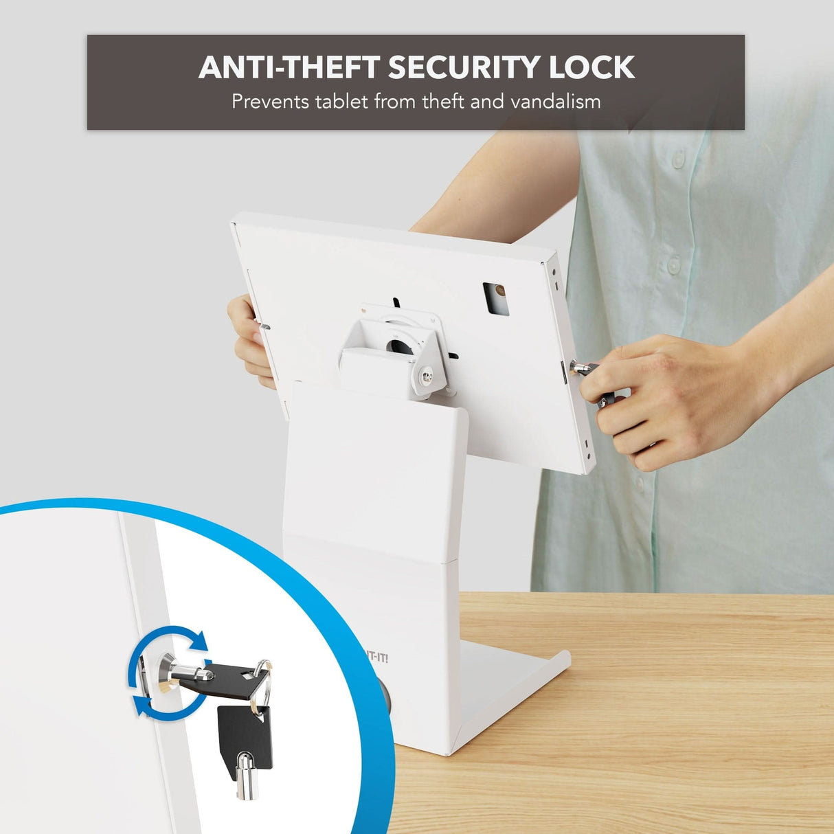 Anti-Theft Tablet Kiosk with Printer Shelf Tablet Stand - Anti-Theft Tablet Kiosk with Printer Shelf - Mount-It! -