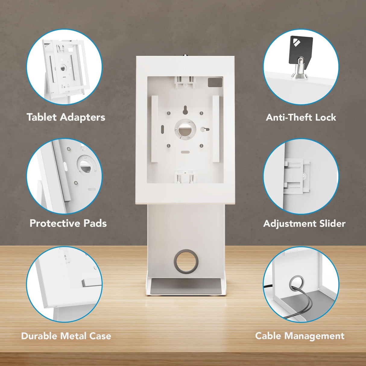Anti-Theft Tablet Kiosk with Printer Shelf Tablet Stand - Anti-Theft Tablet Kiosk with Printer Shelf - Mount-It! -