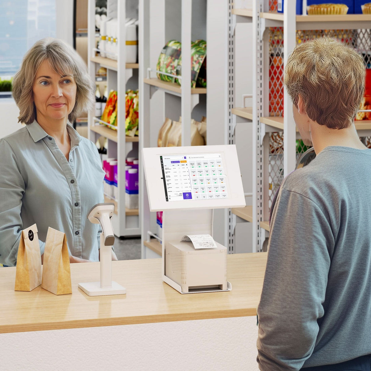 Anti-Theft Tablet Kiosk with Printer Shelf Tablet Stand - Anti-Theft Tablet Kiosk with Printer Shelf - Mount-It! -