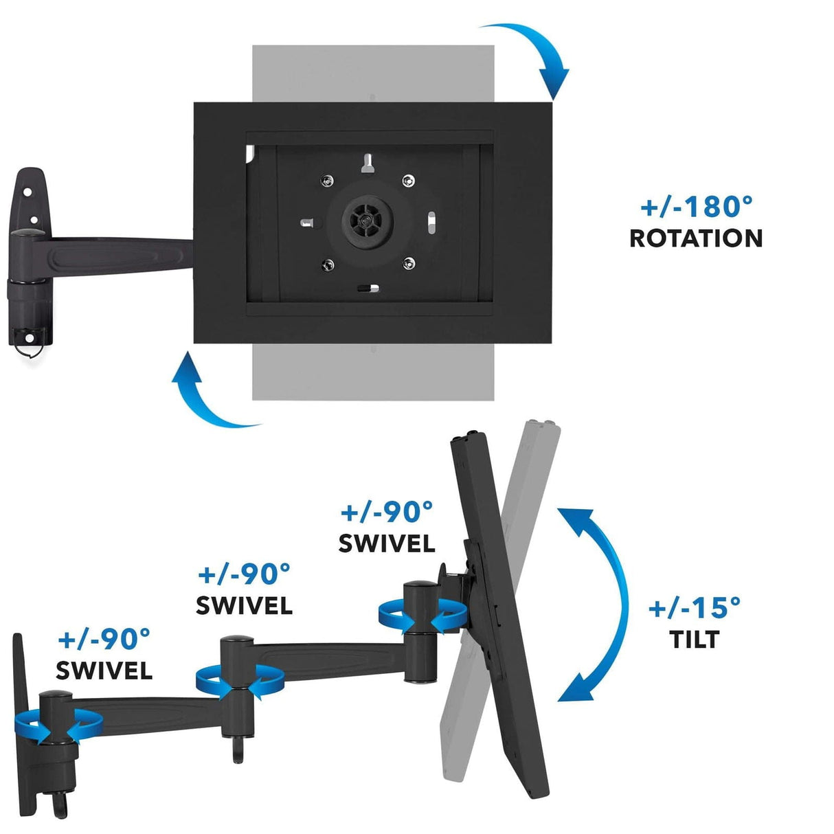 Anti-Theft Tablet Wall Mount with Swing Arm for iPad, iPad Air, iPad Pro Tablet Mount - Anti-Theft Tablet Wall Mount with Swing Arm for iPad, iPad Air, iPad Pro - Mount-It! -