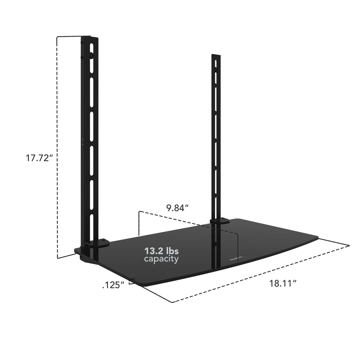 AV Component Shelf For Wall Mounted TV | 1 Tempered Glass Shelf Component Shelves - AV Component Shelf For Wall Mounted TV | 1 Tempered Glass Shelf - Mount-It! - MI-8401