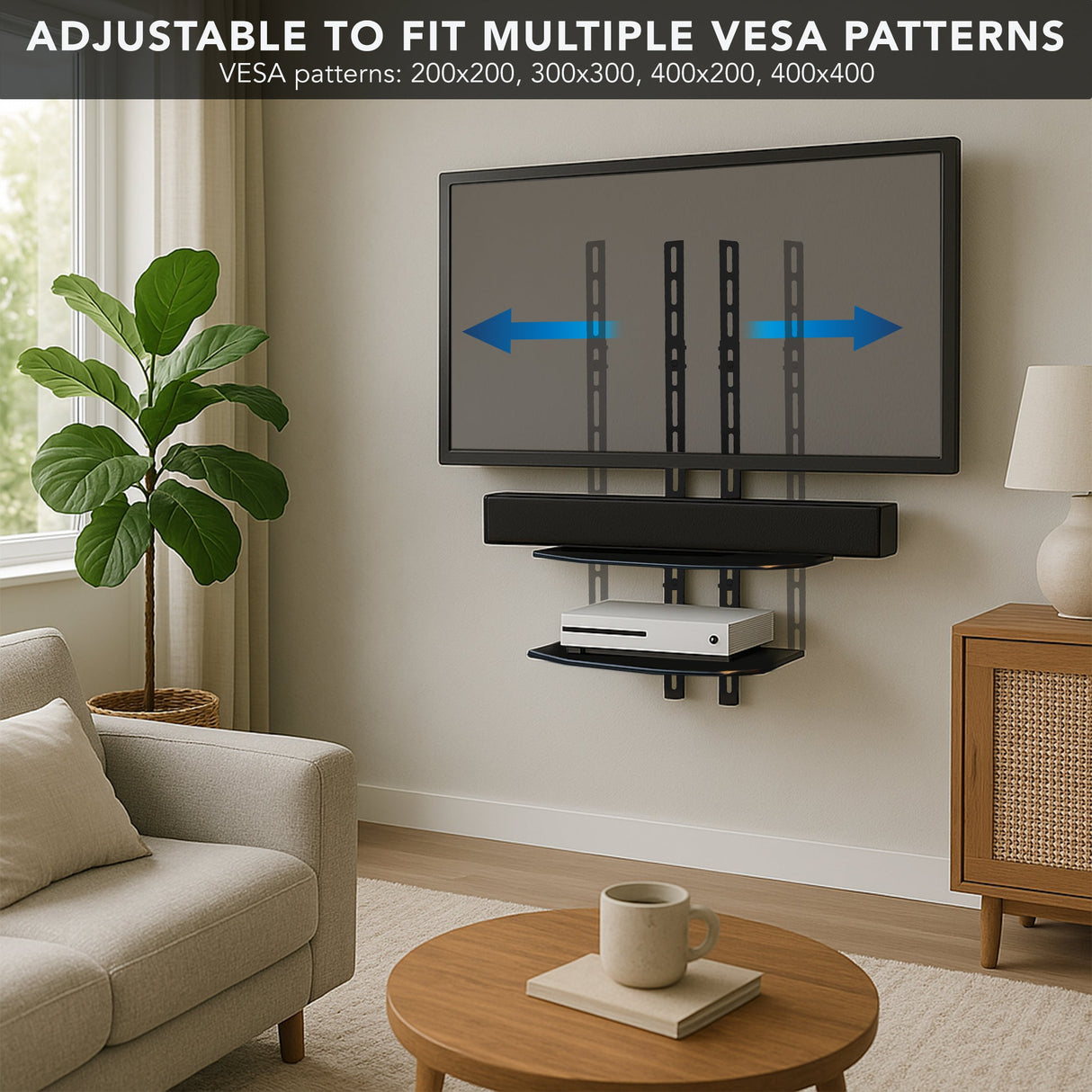 AV Component Shelf For Wall Mounted TV | 2 Tempered Glass Shelves Component Shelves - AV Component Shelf For Wall Mounted TV | 2 Tempered Glass Shelves - Mount-It! - MI-8402