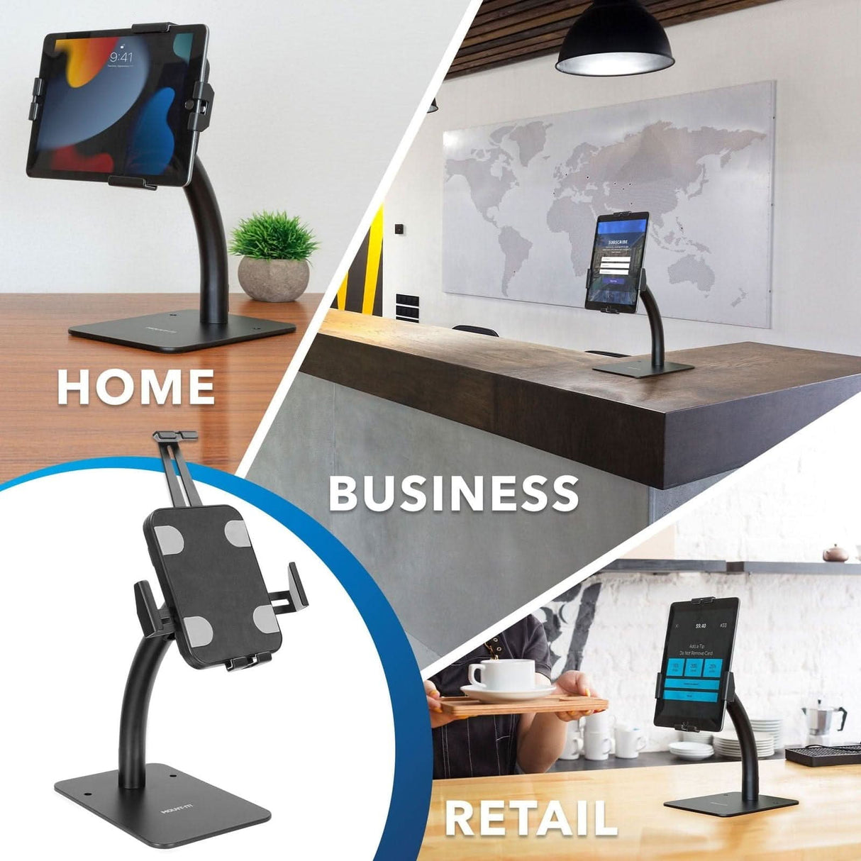 Anti-Theft Tablet Countertop Kiosk Stand Black Tablet Stand - Anti-Theft Tablet Countertop Kiosk Stand - Mount-It! - MI-3871B