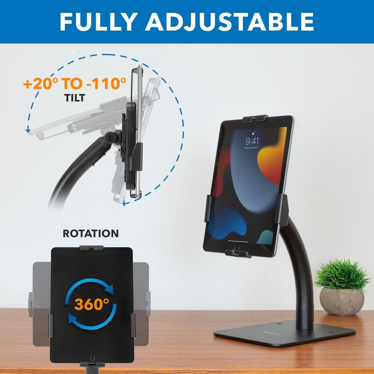 Anti-Theft Tablet Countertop Kiosk Stand Black Tablet Stand - Anti-Theft Tablet Countertop Kiosk Stand - Mount-It! - MI-3871B