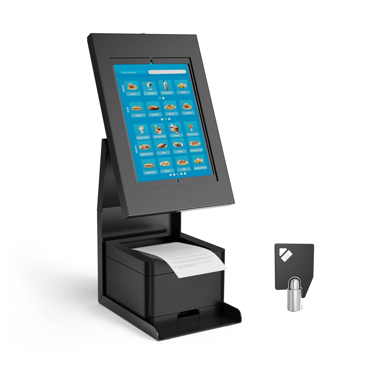 Anti-Theft Tablet Kiosk with Printer Shelf Black Tablet Stand - Anti-Theft Tablet Kiosk with Printer Shelf - Mount-It! - MI-3883B_G10