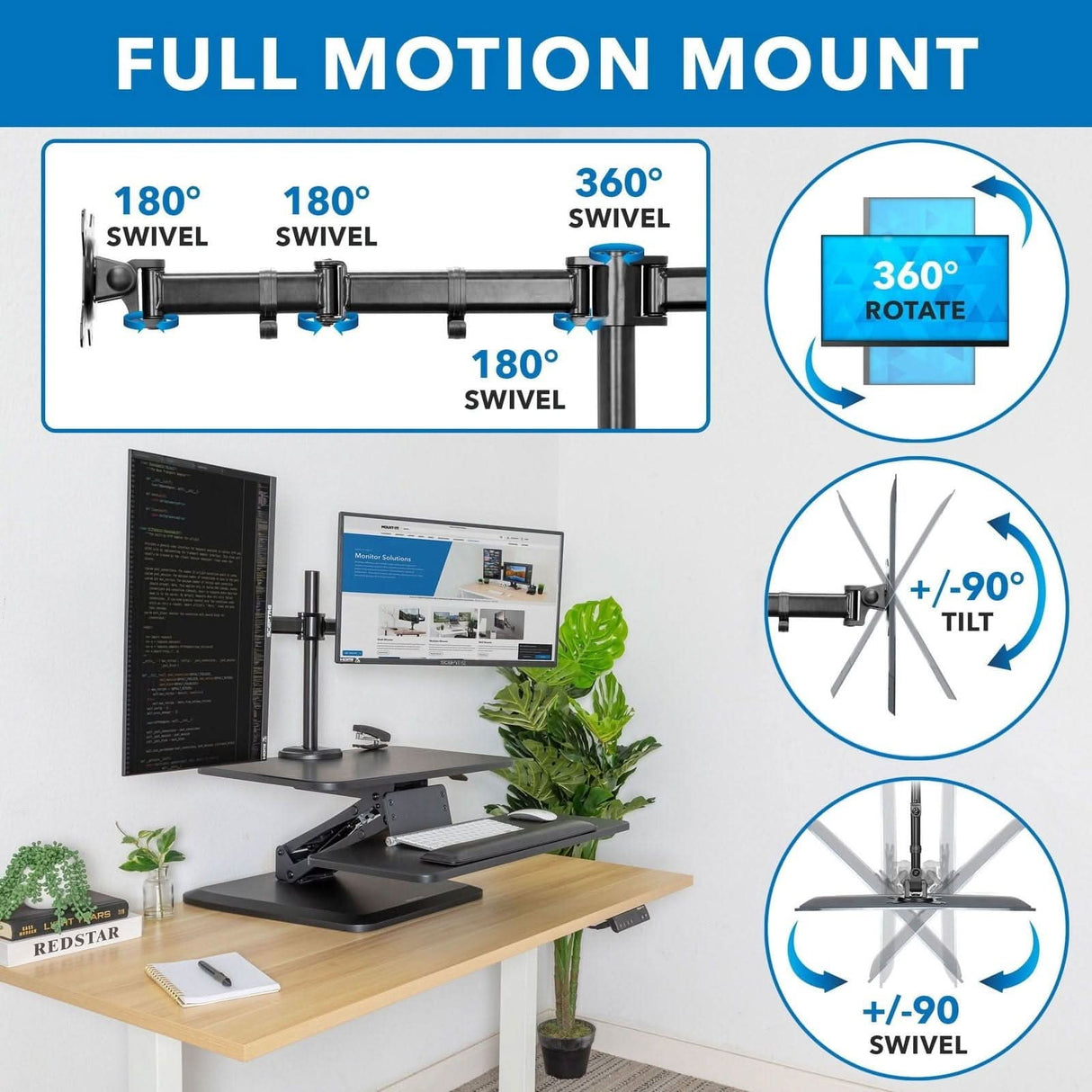 Compact Dual Monitor Standing Desk Converter Black Desk Converters - Compact Dual Monitor Standing Desk Converter - Mount-It! - MI-7914