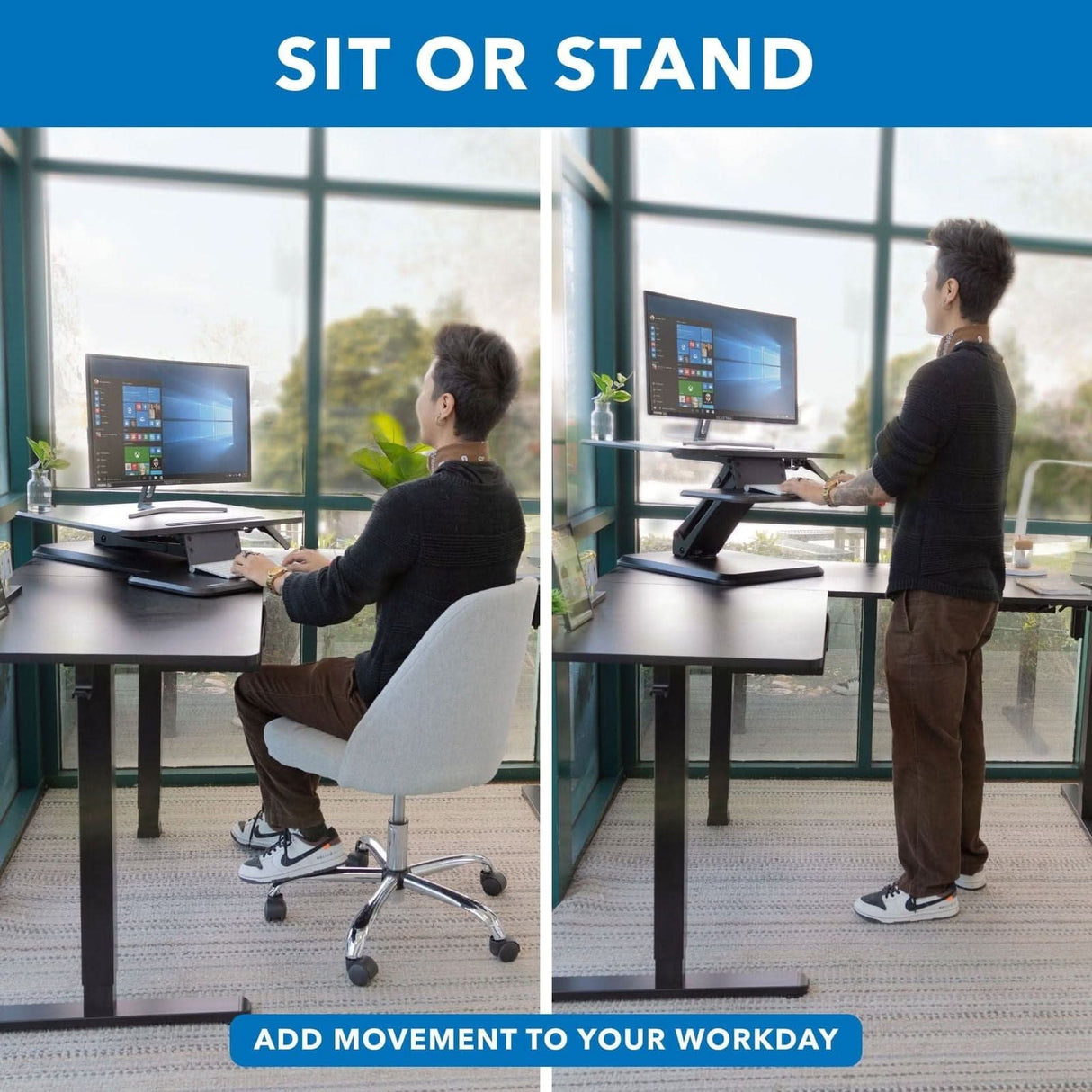 Compact Standing Desk Converter Black Desk Converters - Compact Standing Desk Converter - Mount-It! - MI-7957
