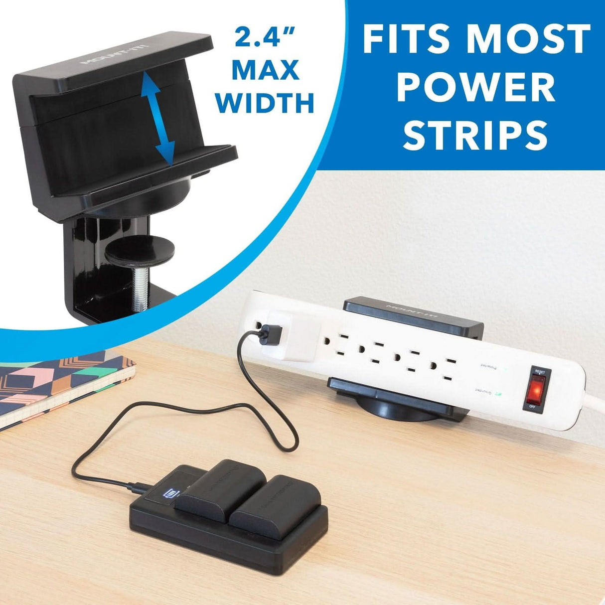 Desktop Power Strip Black Cable Management - Desktop Power Strip - Mount-It! - MI-7281B
